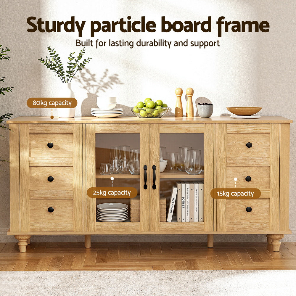 Buffets & Sideboards: Artiss Buffet Sideboard Storage Cabinet Kitchen Cupboard Faux Drawer 150CM Pine