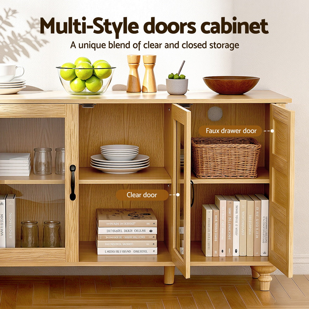 Buffets & Sideboards: Artiss Buffet Sideboard Storage Cabinet Kitchen Cupboard Faux Drawer 150CM Pine