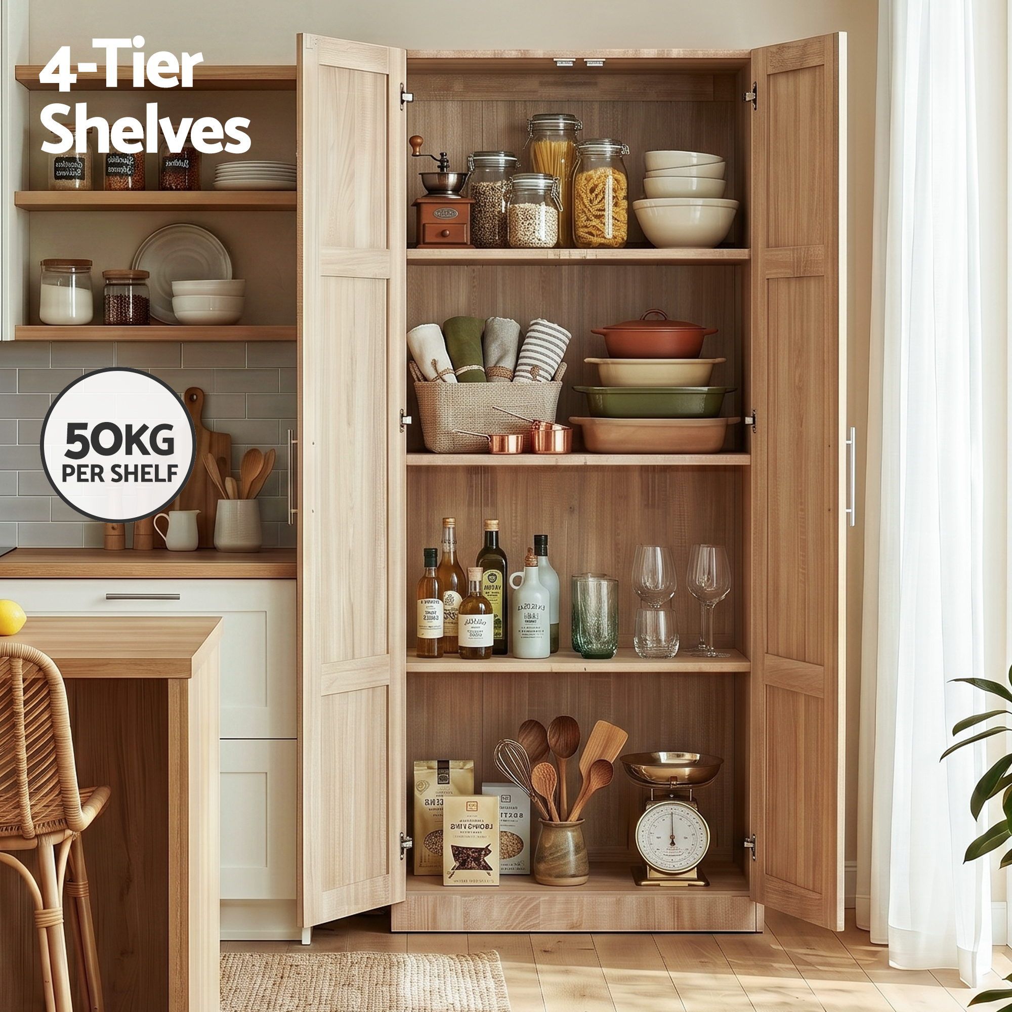 Artiss 2x Buffet Sideboard Cabinet Pantry Hutch Kitchen Storage Organiser Pine