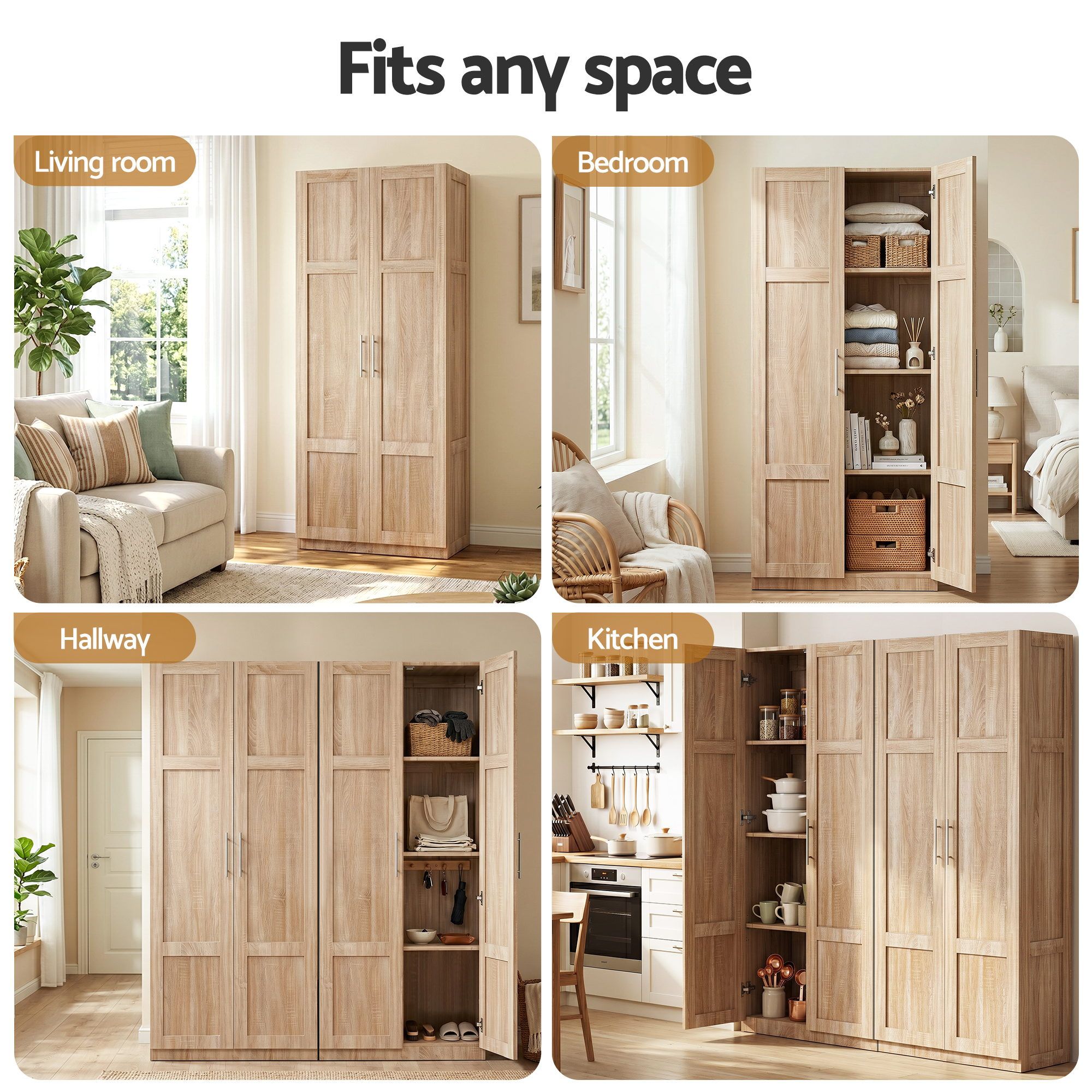 Artiss 2x Buffet Sideboard Cabinet Pantry Hutch Kitchen Storage Organiser Pine