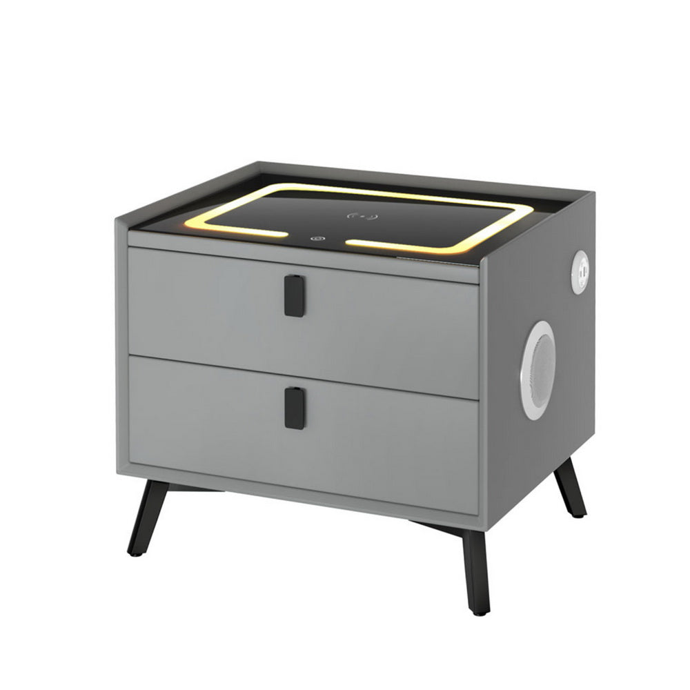 Bedside Tables: Artiss Smart Bedside Table with Wireless Charging - AIKA Grey