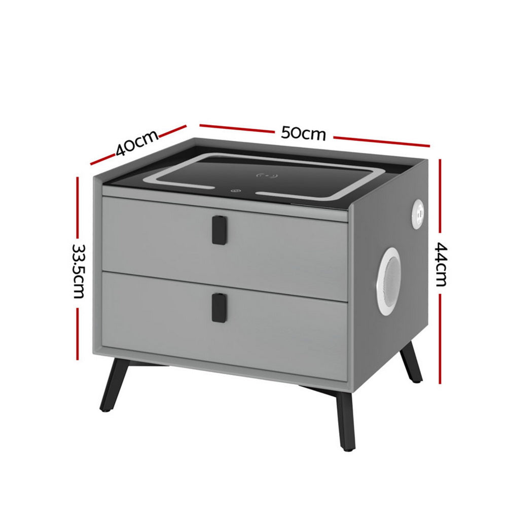 Bedside Tables: Artiss Smart Bedside Table with Wireless Charging - AIKA Grey