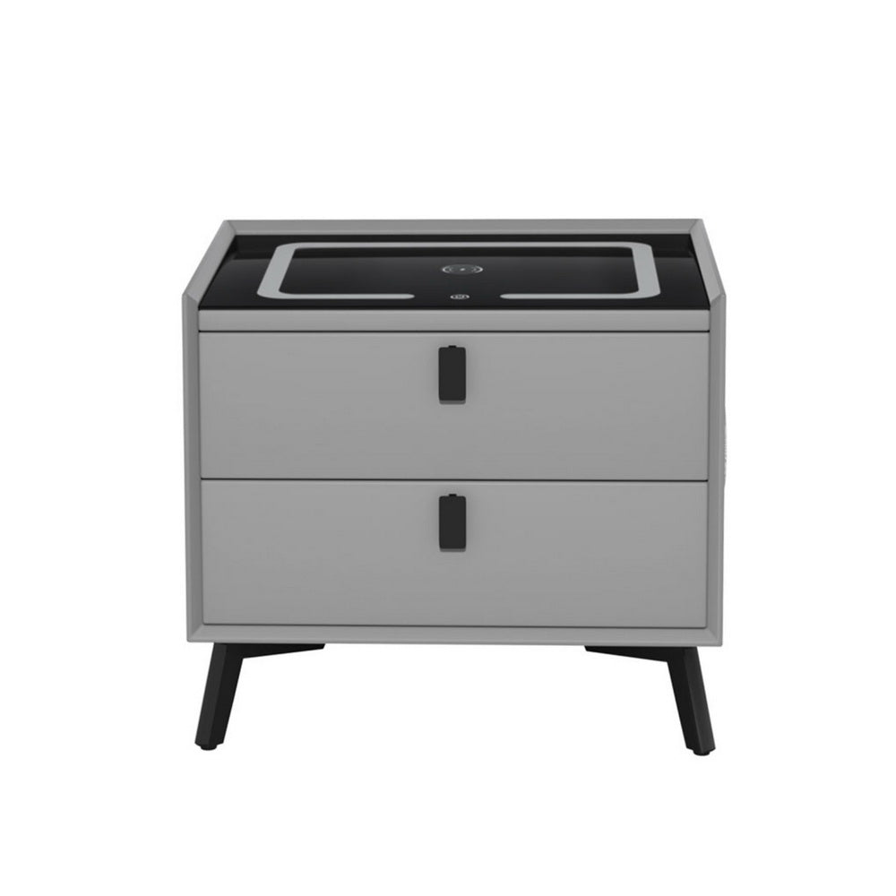 Bedside Tables: Artiss Smart Bedside Table with Wireless Charging - AIKA Grey