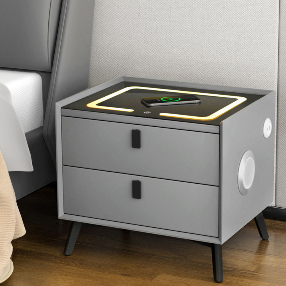 Bedside Tables: Artiss Smart Bedside Table with Wireless Charging - AIKA Grey