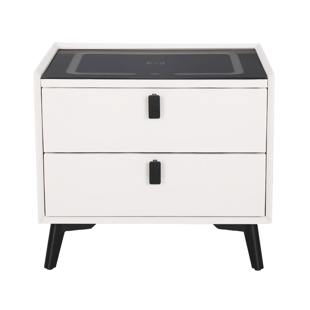 Bedside Tables: Artiss Smart Bedside Table 2 Drawers with Wireless Charging Ports LED White AIKA