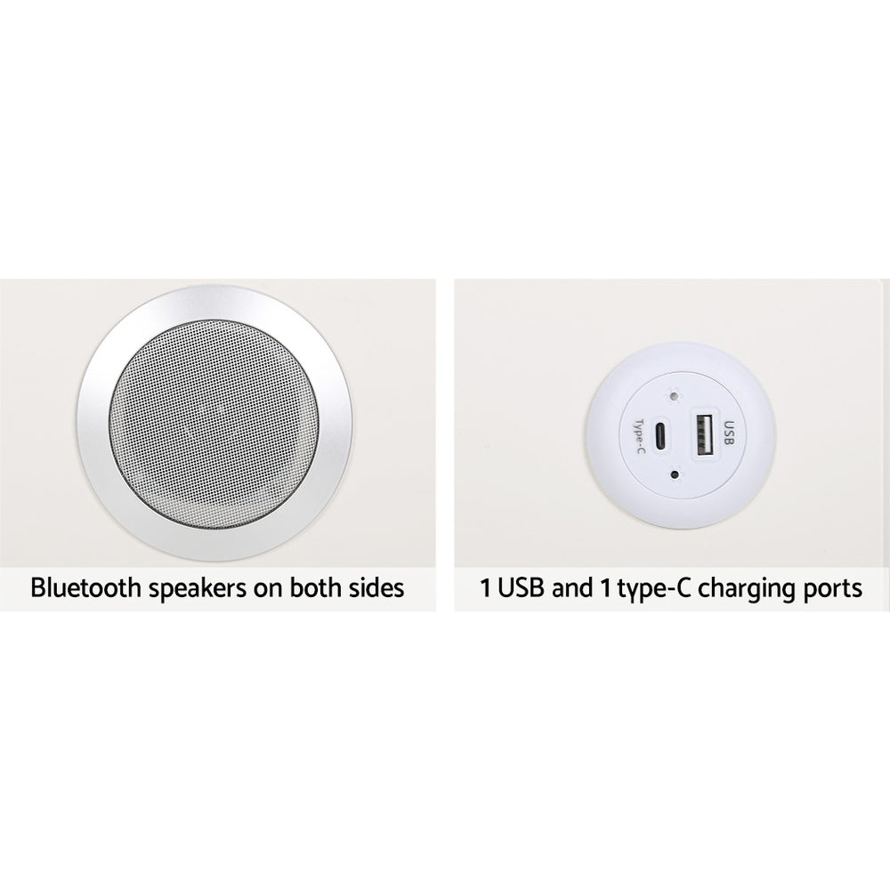 Bedside Tables: Artiss Smart Bedside Table 2 Drawers with Wireless Charging Ports LED White AIKA