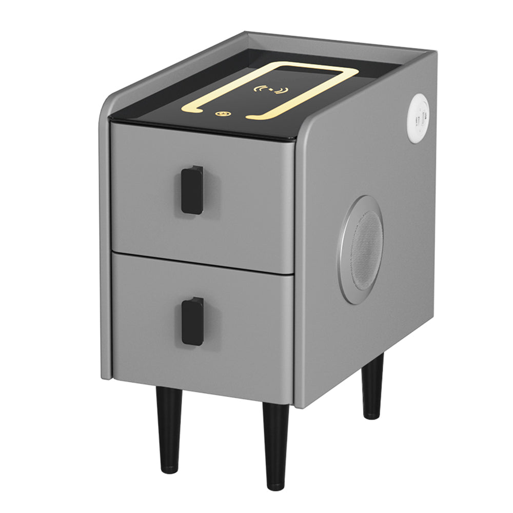 Bedside Tables: Artiss Smart Bedside Table 2 Drawers with Wireless Charging Ports LED Grey AIDA