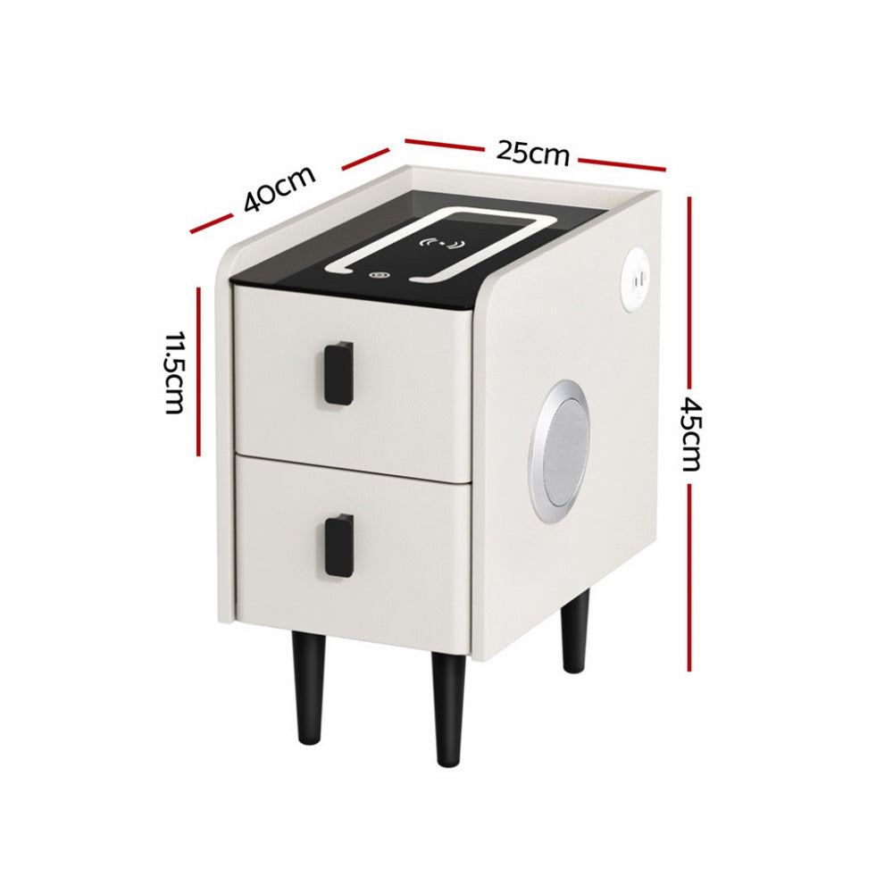 Bedside Tables: Artiss Smart Bedside Table with Wireless Charging - AIDA White
