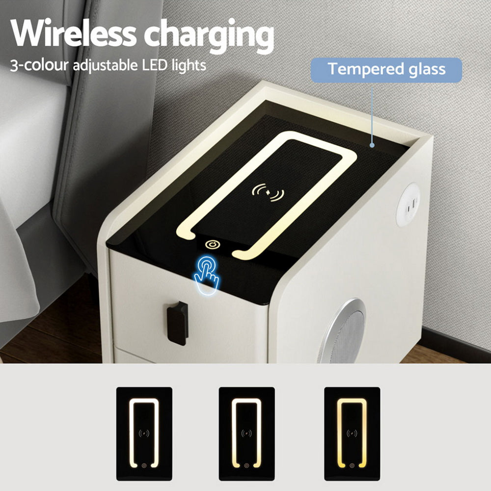 Bedside Tables: Artiss Smart Bedside Table with Wireless Charging - AIDA White