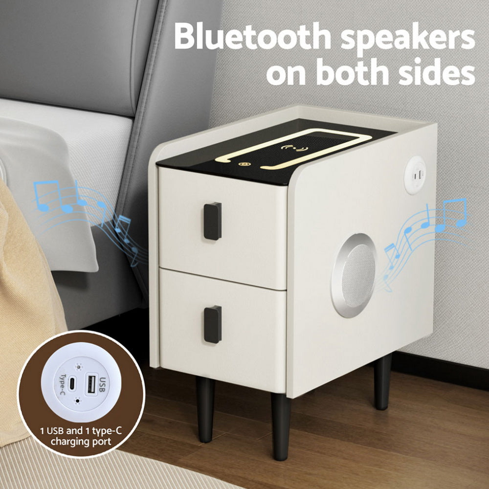 Bedside Tables: Artiss Smart Bedside Table with Wireless Charging - AIDA White