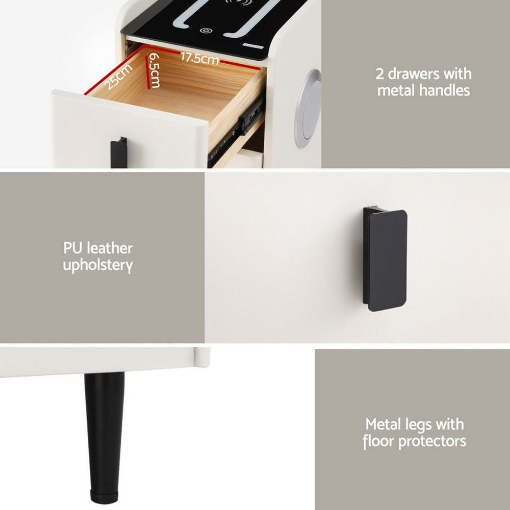 Bedside Tables: Artiss Smart Bedside Table with Wireless Charging - AIDA White