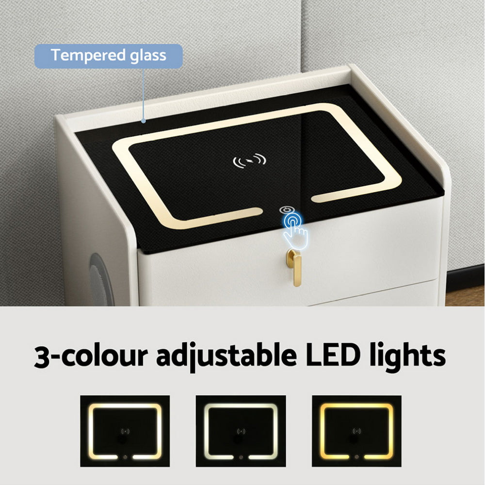 Bedside Tables: Artiss Bedside Table Wireless Charging - ALMA White