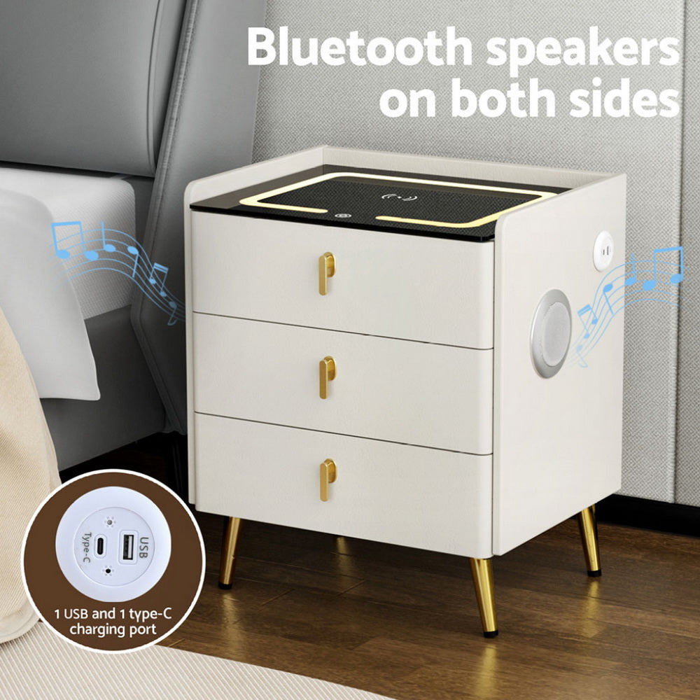 Bedside Tables: Artiss Bedside Table Wireless Charging - ALMA White