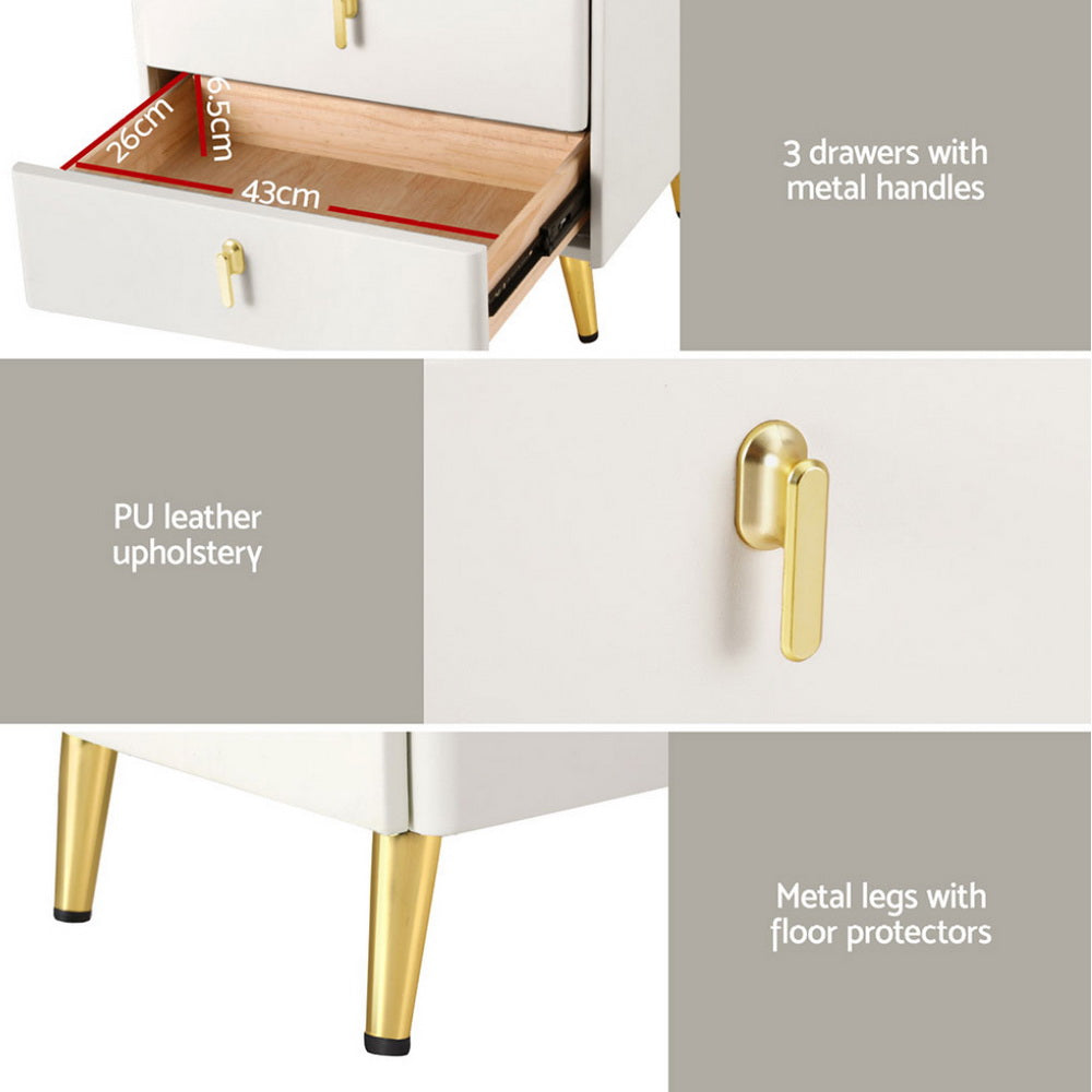 Bedside Tables: Artiss Bedside Table Wireless Charging - ALMA White