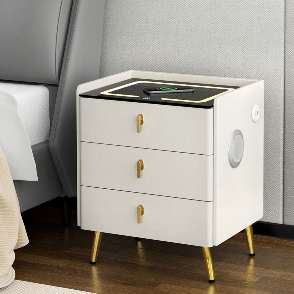 Bedside Tables: Artiss Bedside Table Wireless Charging - ALMA White