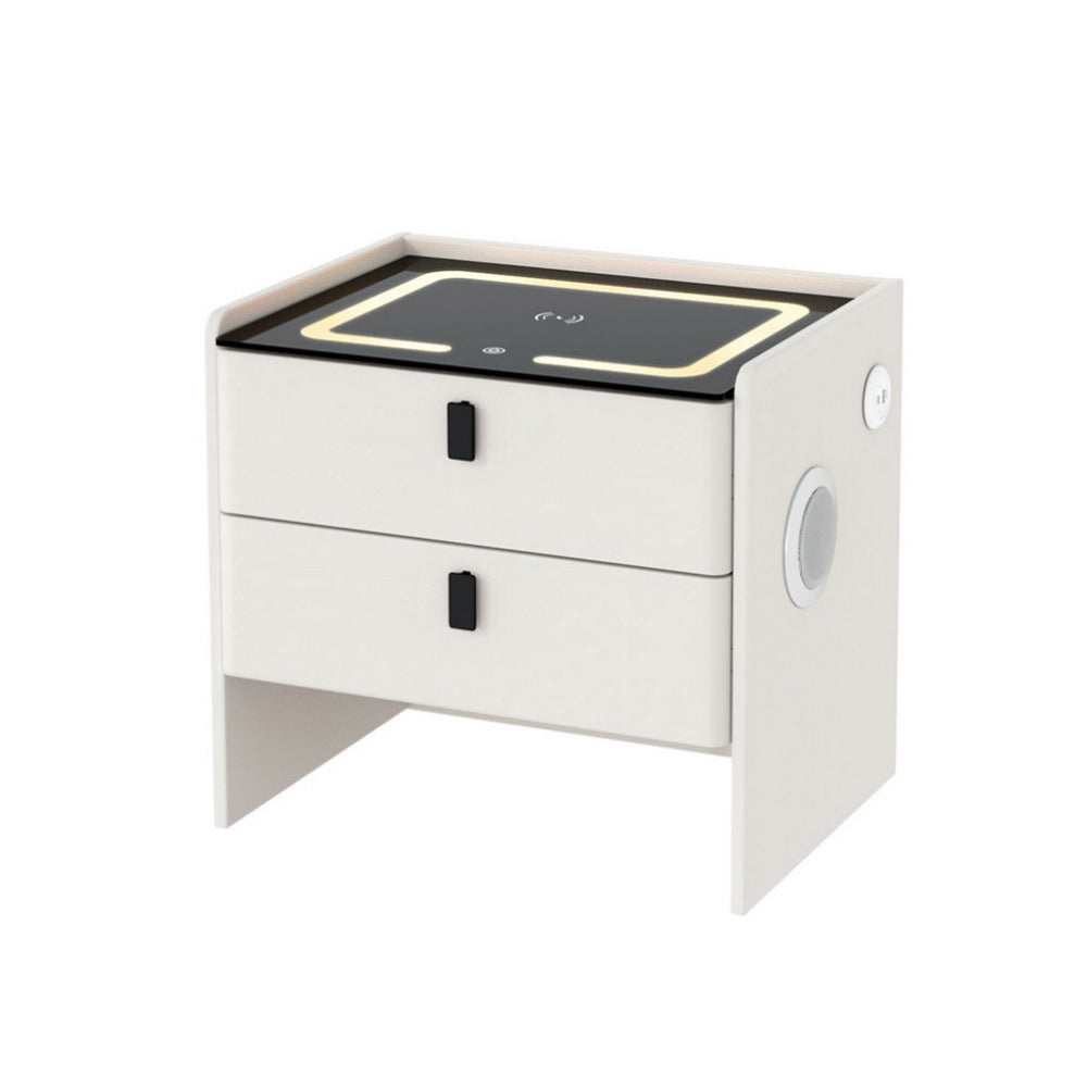Bedside Tables: Artiss Smart Bedside Table Wireless Charging - BESS White