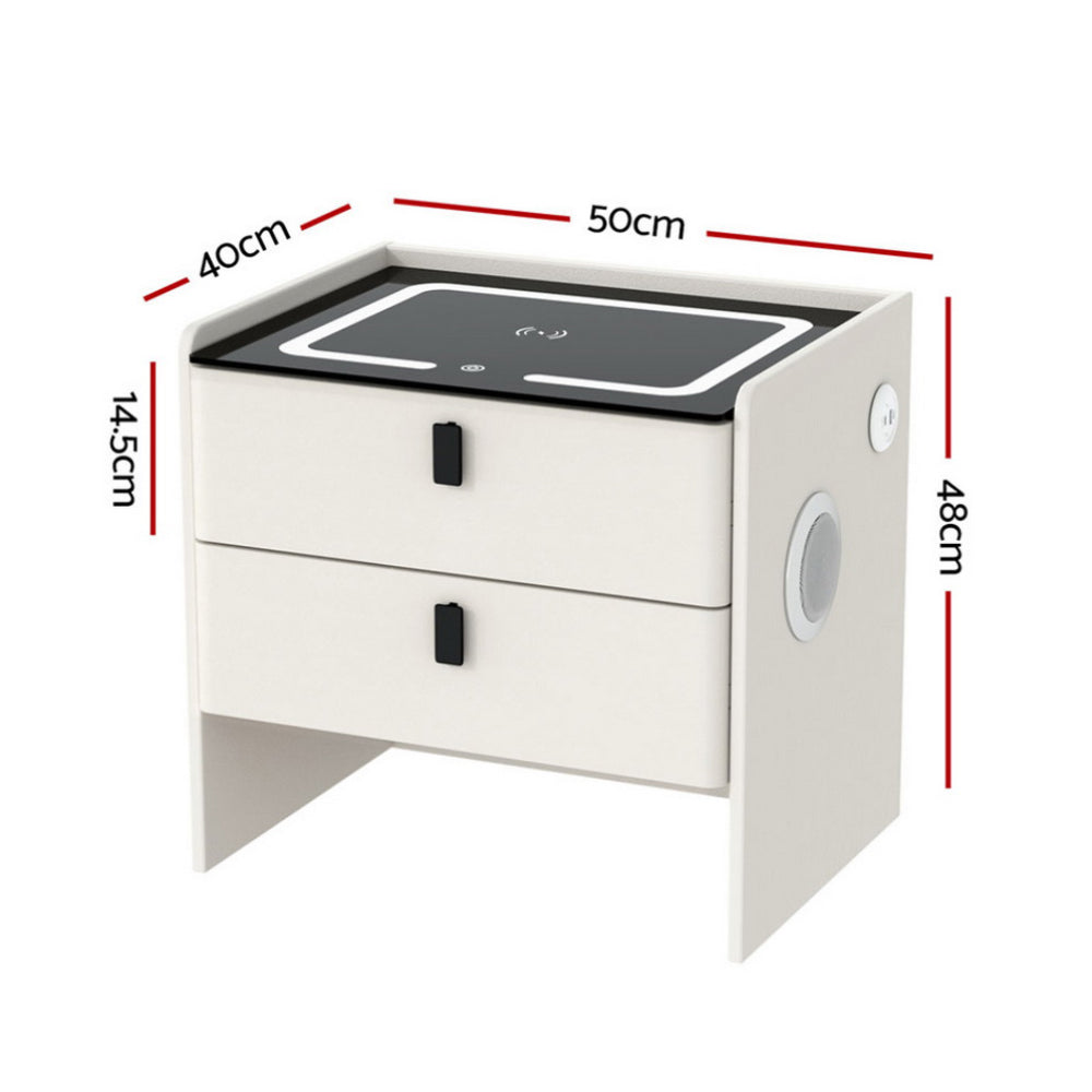 Bedside Tables: Artiss Smart Bedside Table Wireless Charging - BESS White