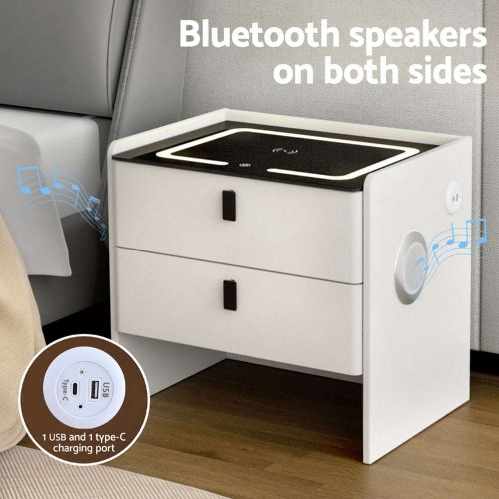 Bedside Tables: Artiss Smart Bedside Table Wireless Charging - BESS White