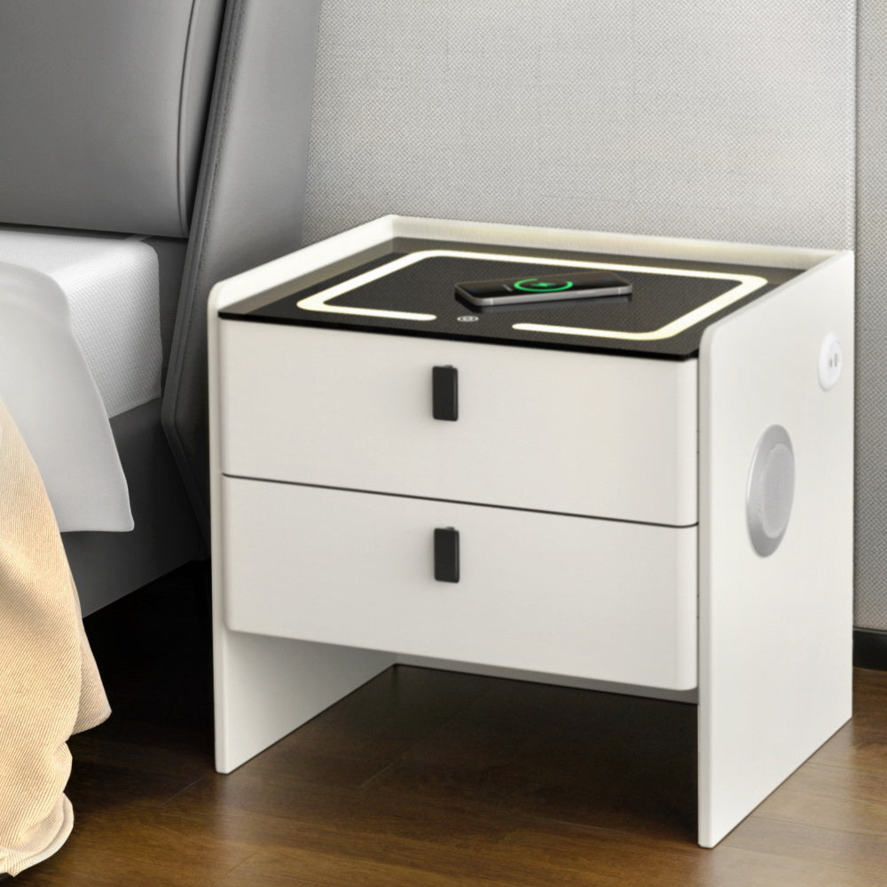 Bedside Tables: Artiss Smart Bedside Table Wireless Charging - BESS White