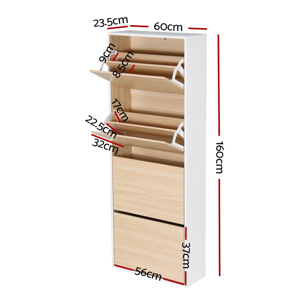 Shoe Storage: Artiss Shoe Rack Cabinet 24 Pairs Adjustable Shelf Pine