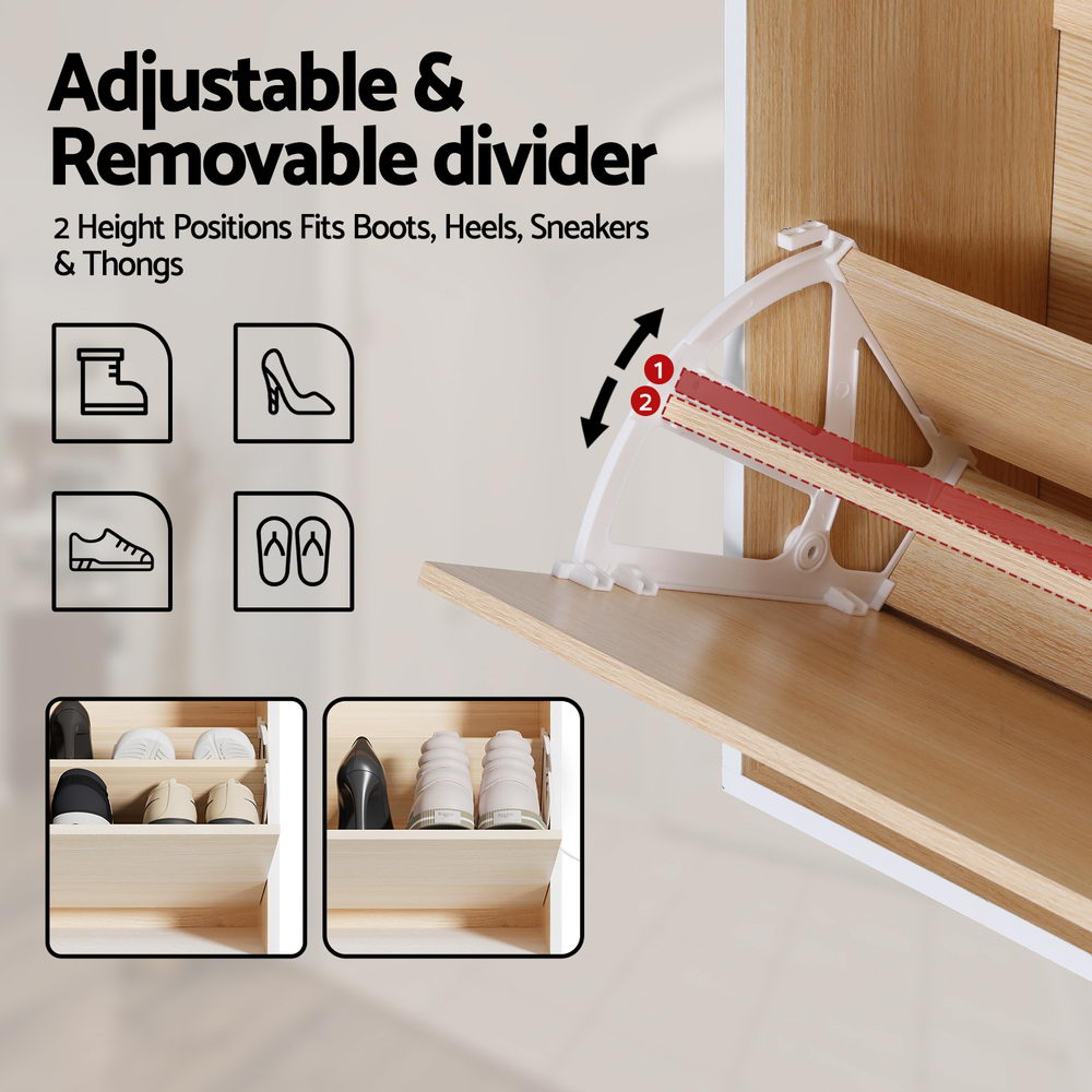Shoe Storage: Artiss Shoe Rack Cabinet 24 Pairs Adjustable Shelf Pine