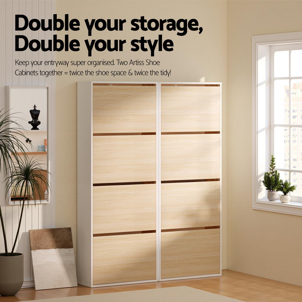 Shoe Storage: Artiss Shoe Rack Cabinet 24 Pairs Adjustable Shelf Pine