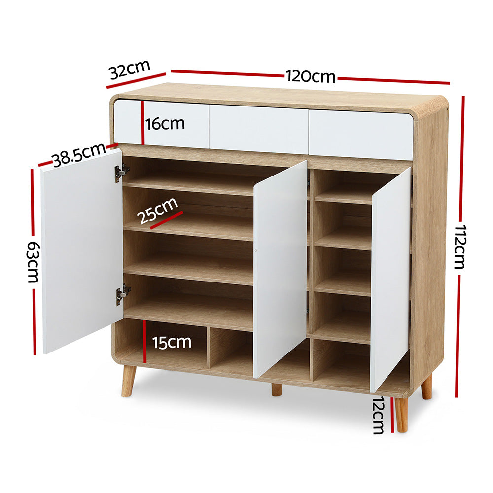 Shoe Storage: Artiss Shoe Rack Cabinet 25 Pairs Storage Cupboard Pine&White