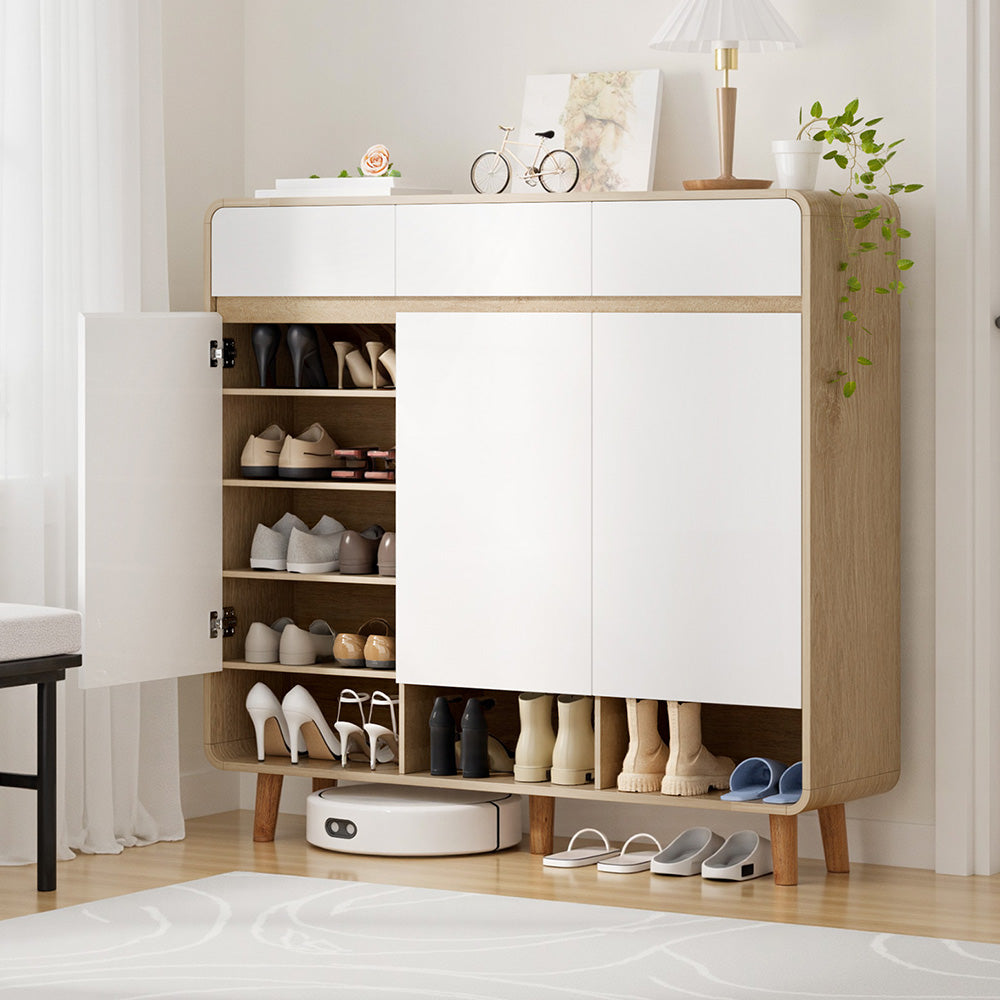 Shoe Storage: Artiss Shoe Rack Cabinet 25 Pairs Storage Cupboard Pine&White