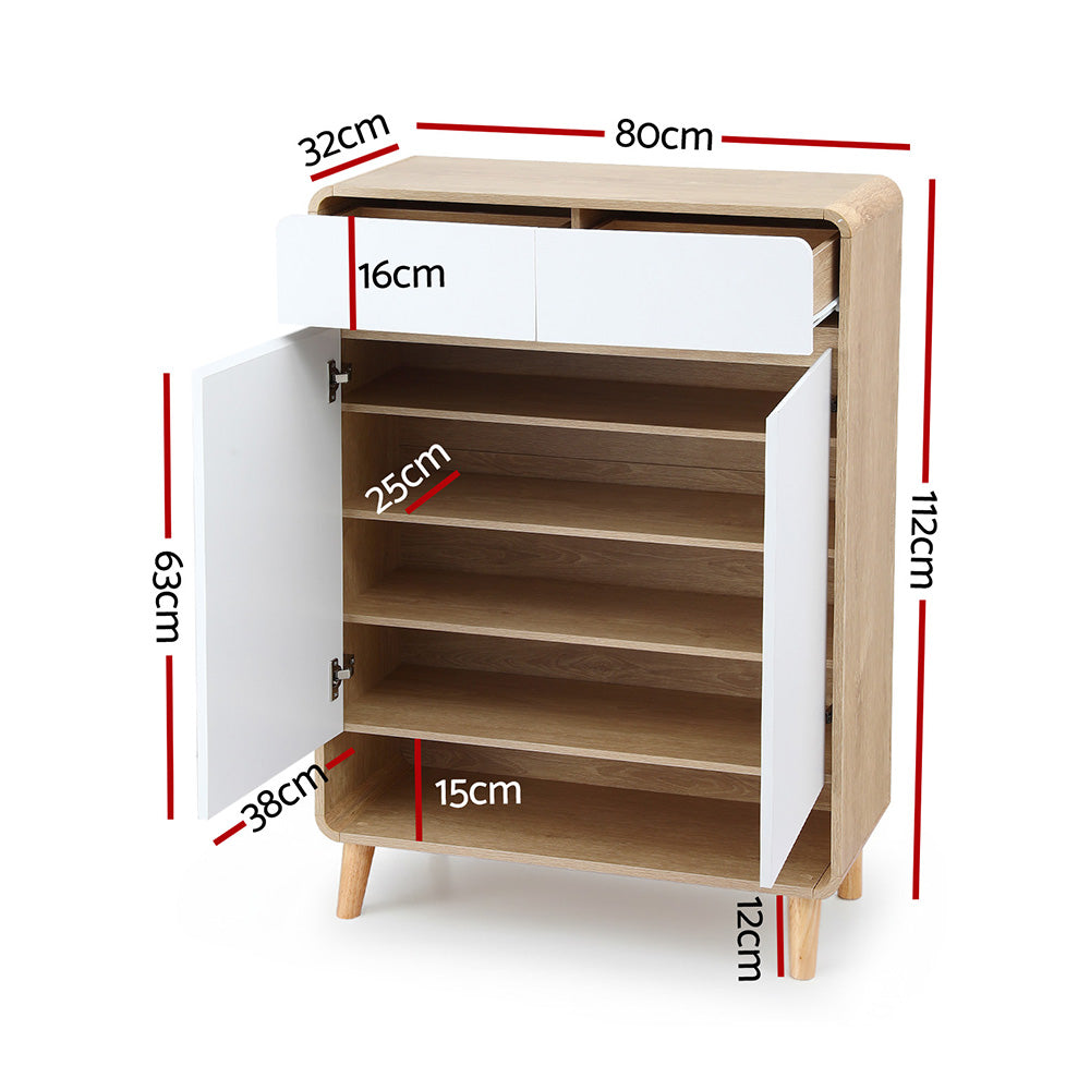 Shoe Storage: Artiss Shoe Rack Cabinet 20 Pairs Storage Cupboard Pine&White