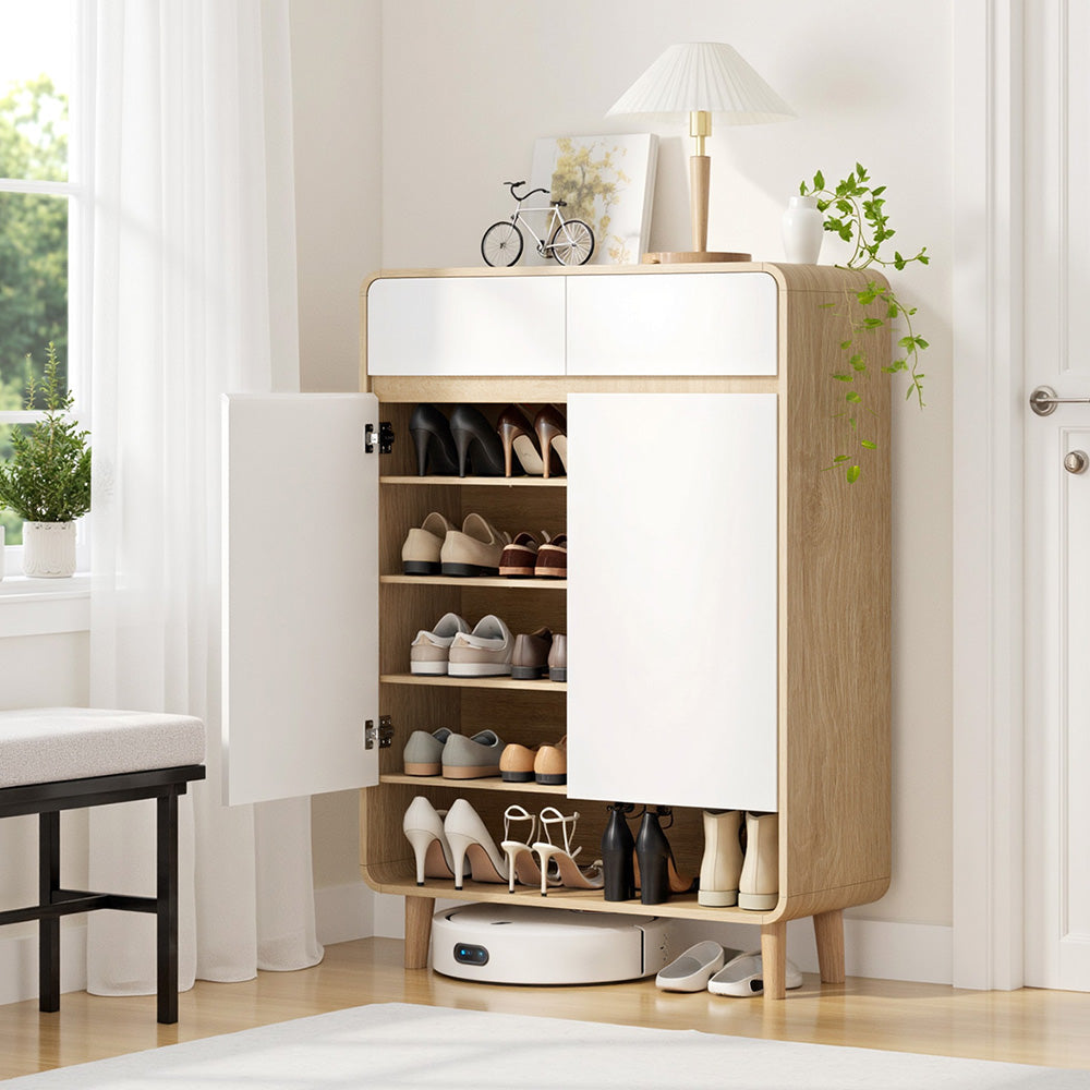 Shoe Storage: Artiss Shoe Rack Cabinet 20 Pairs Storage Cupboard Pine&White