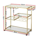 Kitchen & Dining Trolleys: Artiss Bar Cart Drink Trolley Serving Cocktail Wine Rack Glass Holder 102cm Gold