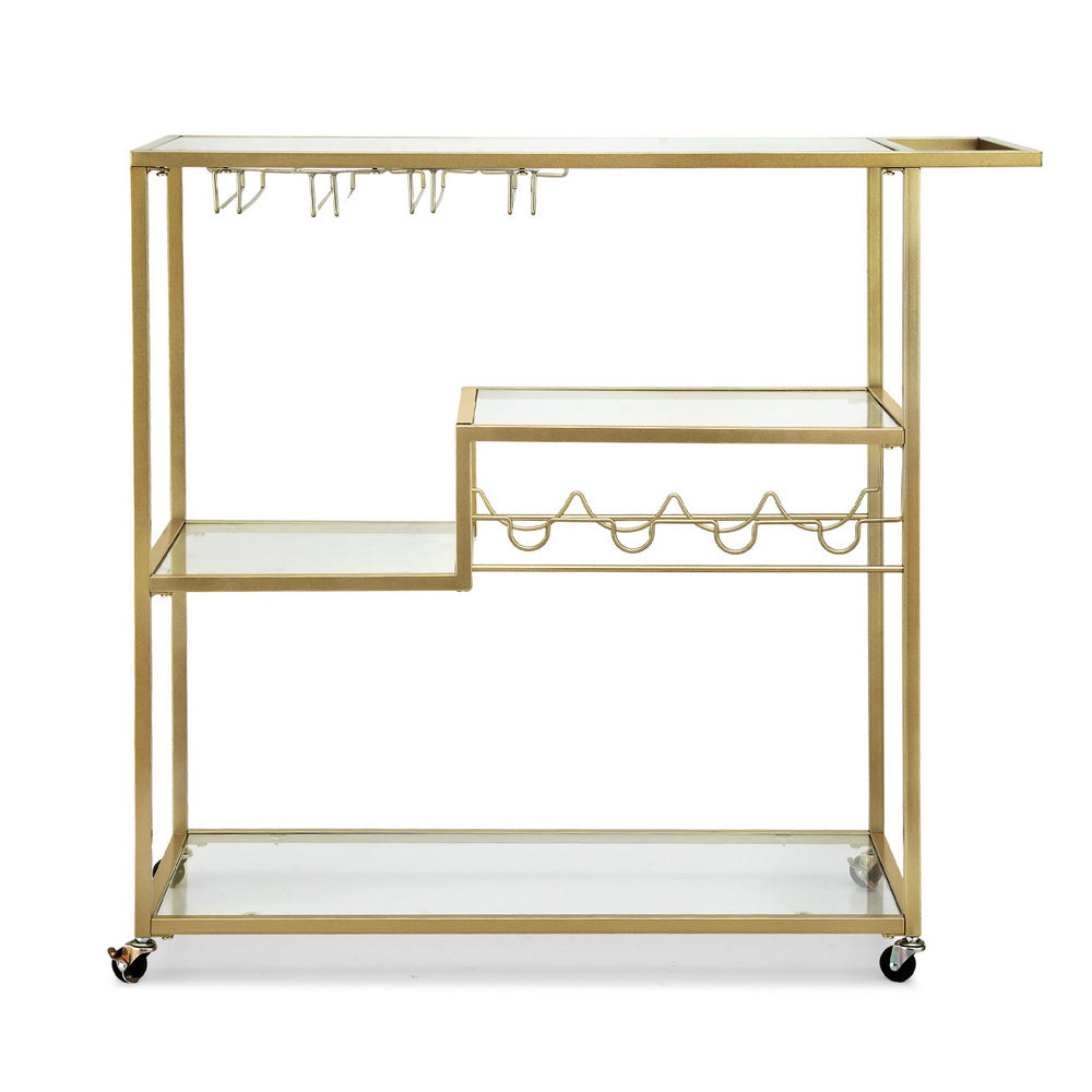 Kitchen & Dining Trolleys: Artiss Bar Cart Drink Trolley Serving Cocktail Wine Rack Glass Holder 102cm Gold