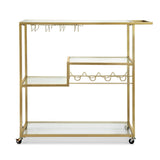 Kitchen & Dining Trolleys: Artiss Bar Cart Drink Trolley Serving Cocktail Wine Rack Glass Holder 102cm Gold