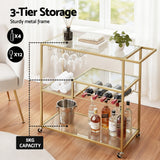 Kitchen & Dining Trolleys: Artiss Bar Cart Drink Trolley Serving Cocktail Wine Rack Glass Holder 102cm Gold
