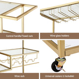 Kitchen & Dining Trolleys: Artiss Bar Cart Drink Trolley Serving Cocktail Wine Rack Glass Holder 102cm Gold