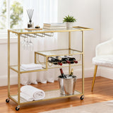 Kitchen & Dining Trolleys: Artiss Bar Cart Drink Trolley Serving Cocktail Wine Rack Glass Holder 102cm Gold