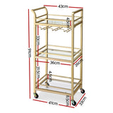 Kitchen & Dining Trolleys: Artiss Kitchen Island Cart Trolley Rolling Serving Storage Wine Glass 43cm Gold