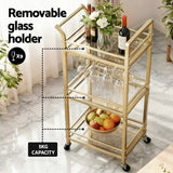 Kitchen & Dining Trolleys: Artiss Kitchen Island Cart Trolley Rolling Serving Storage Wine Glass 43cm Gold