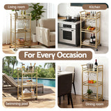 Kitchen & Dining Trolleys: Artiss Kitchen Island Cart Trolley Rolling Serving Storage Wine Glass 43cm Gold