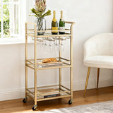 Kitchen & Dining Trolleys: Artiss Kitchen Island Cart Trolley Rolling Serving Storage Wine Glass 43cm Gold