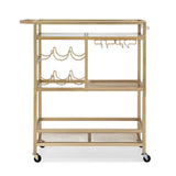 Kitchen & Dining Trolleys: Artiss Bar Cart Drinks Trolley Serving Wine Rack Glass Holder 3 Hooks 72cm Gold