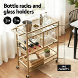 Kitchen & Dining Trolleys: Artiss Bar Cart Drinks Trolley Serving Wine Rack Glass Holder 3 Hooks 72cm Gold