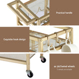 Kitchen & Dining Trolleys: Artiss Bar Cart Drinks Trolley Serving Wine Rack Glass Holder 3 Hooks 72cm Gold