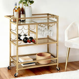 Kitchen & Dining Trolleys: Artiss Bar Cart Drinks Trolley Serving Wine Rack Glass Holder 3 Hooks 72cm Gold