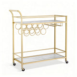 Kitchen & Dining Trolleys: Artiss Bar Cart Drinks Trolley Serving Wine Rack Glass Holder Marble 85cm Gold