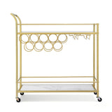 Kitchen & Dining Trolleys: Artiss Bar Cart Drinks Trolley Serving Wine Rack Glass Holder Marble 85cm Gold