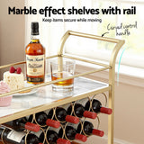 Kitchen & Dining Trolleys: Artiss Bar Cart Drinks Trolley Serving Wine Rack Glass Holder Marble 85cm Gold