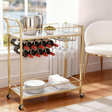 Kitchen & Dining Trolleys: Artiss Bar Cart Drinks Trolley Serving Wine Rack Glass Holder Marble 85cm Gold