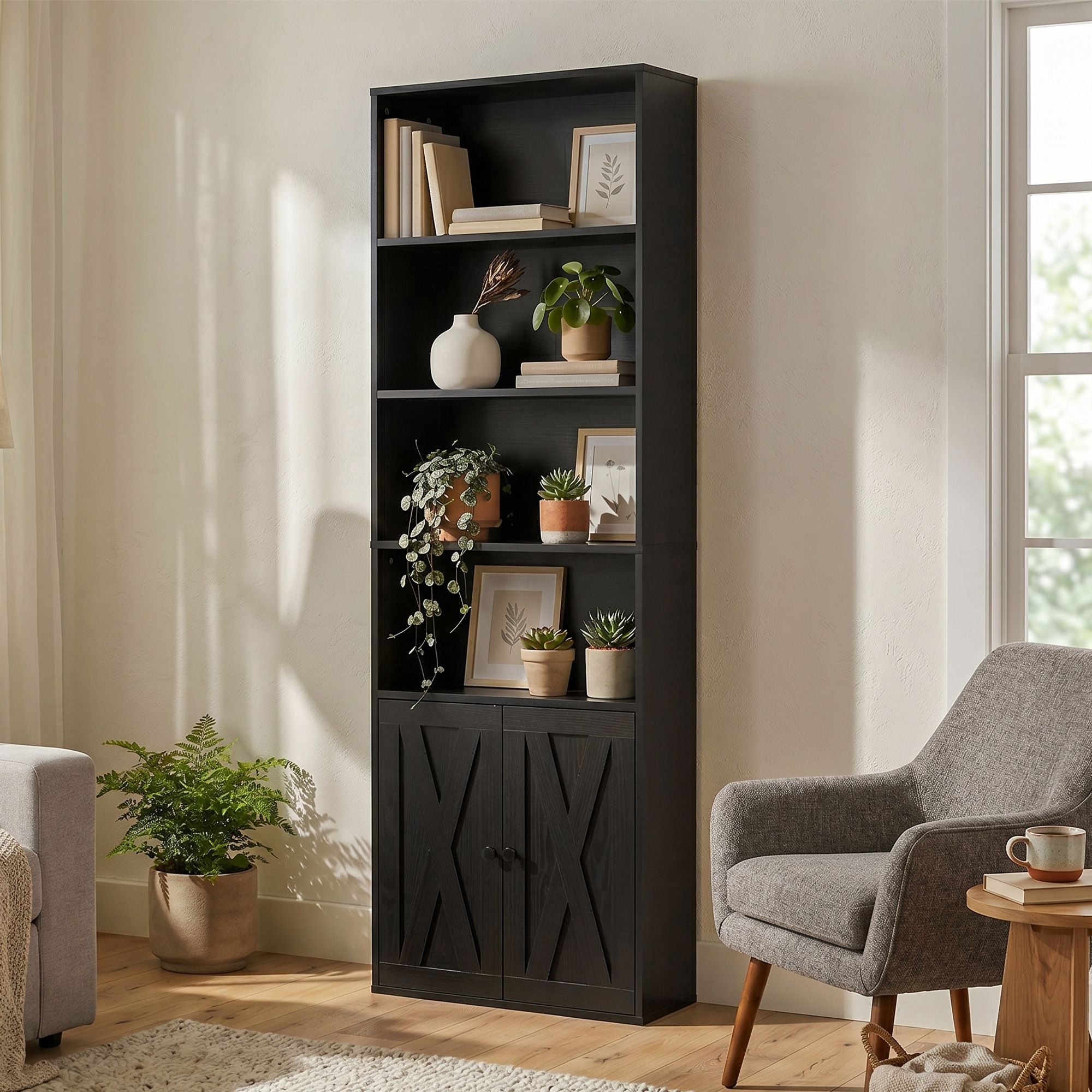 Artiss 6-Tier Bookshelf Display Cabinet Storage Black