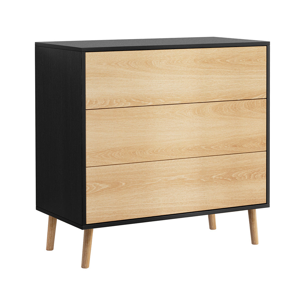 Dressers: Artiss 3 Chest of Drawers Dresser Table Black&Pine
